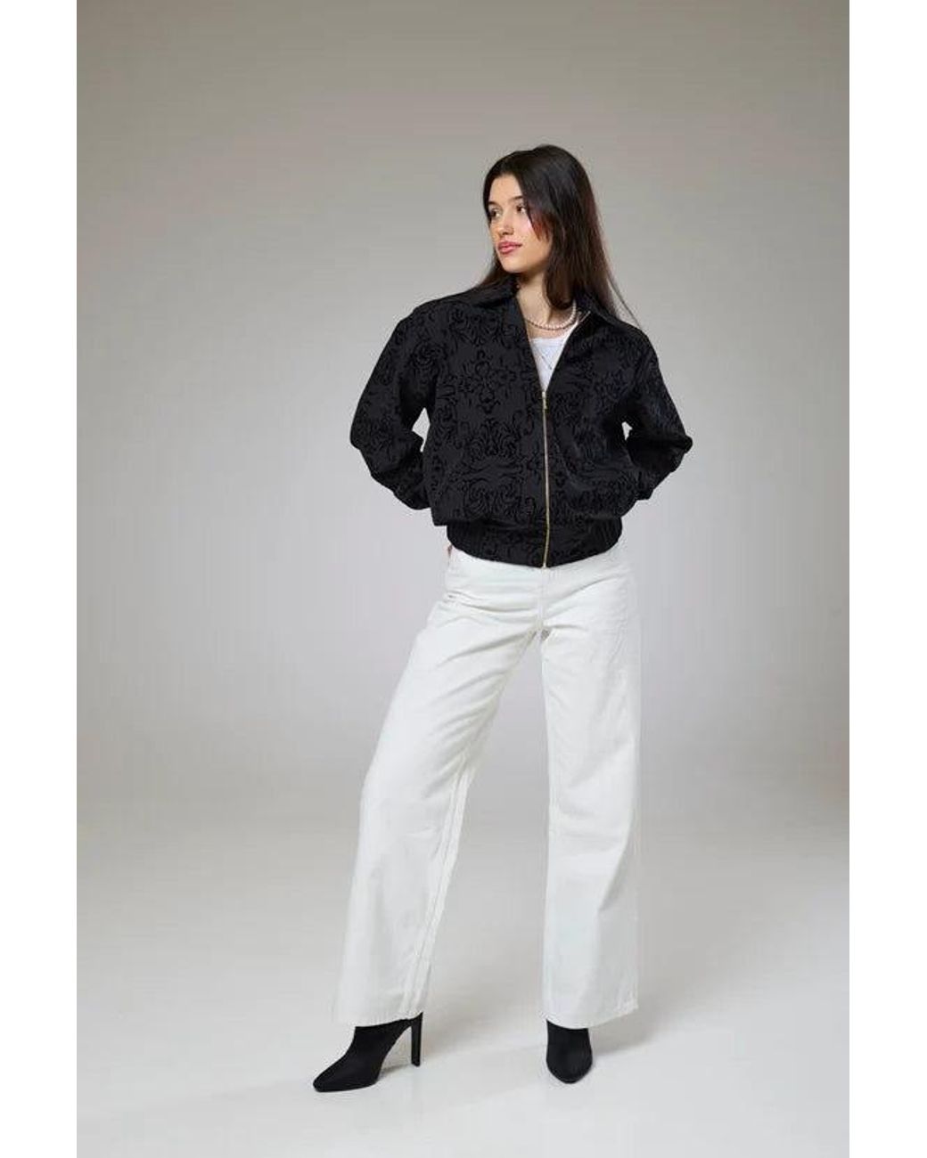 Lioness by Tf Black Vintage Velvet Bomber Jacket
