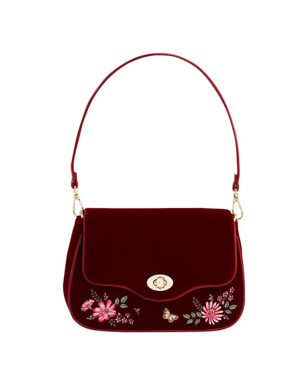 Fable England Mary Floral Embroidered Velvet Clutch