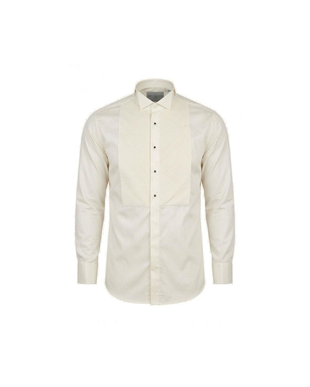 Ron Tomson White Neutrals Diagonal Pleated Wing Tip Collar Shirt for men