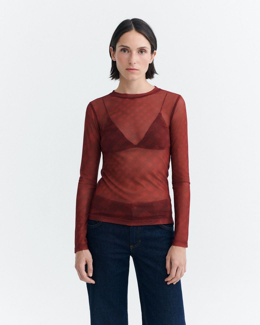 Thinking Mu Red Tere's Sheer Top