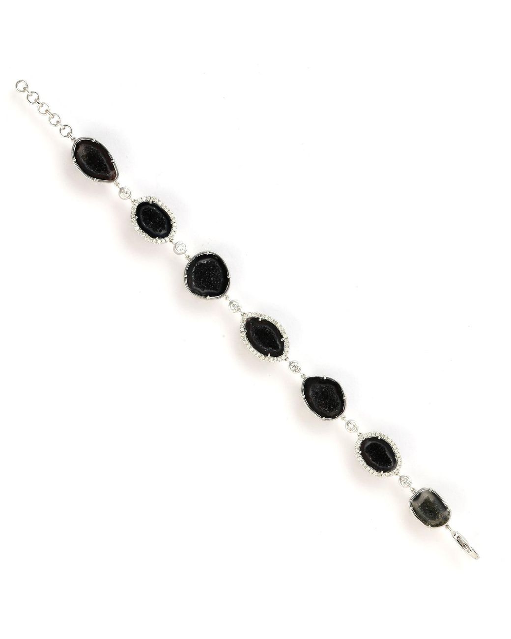 Artisan Black 14k White Gold In Uneven Geode With Pave Diamonds Luxurious Fixed & Flexible Bracelet