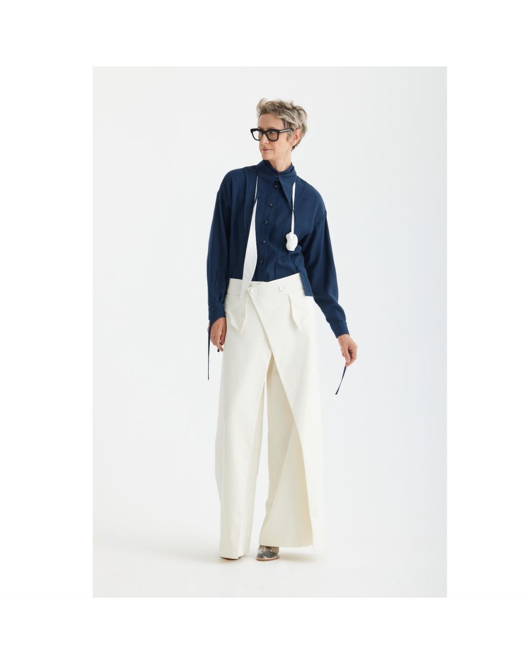 Julia Allert Blue Artistic Asymmetric Textured Viscose Blouse