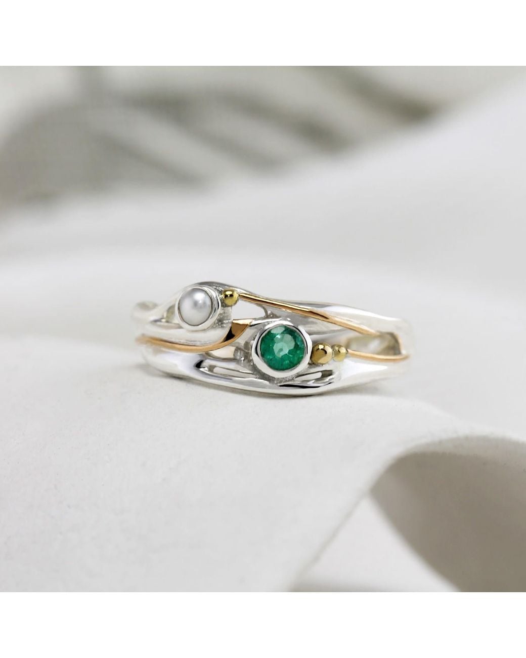Isla Silver White Sterling Pearl & Emerald Ring