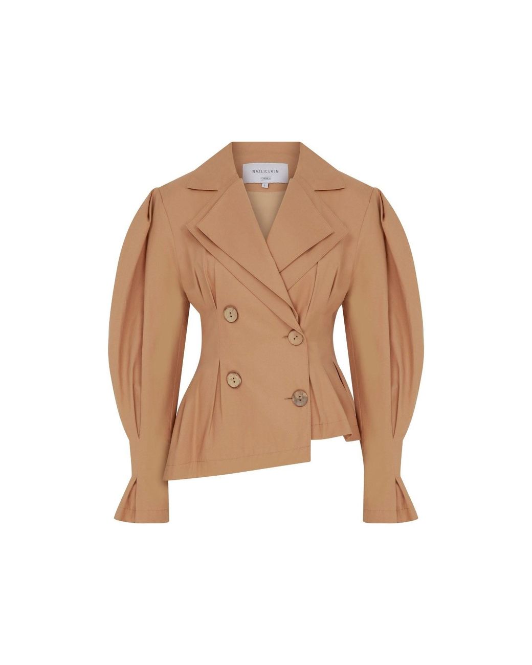 NAZLI CEREN Natural Raff Cotton Puff Sleeved Jacket