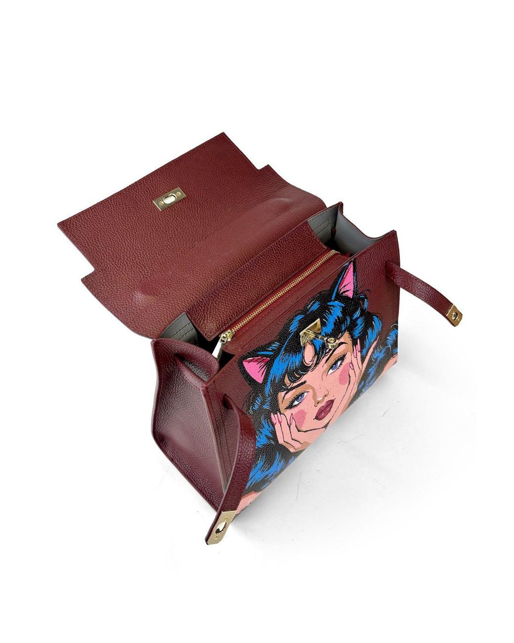 Maison Rubaiyat Blue Lulu Hand-Painted Leather Top Handle Bag – Kitty Noir