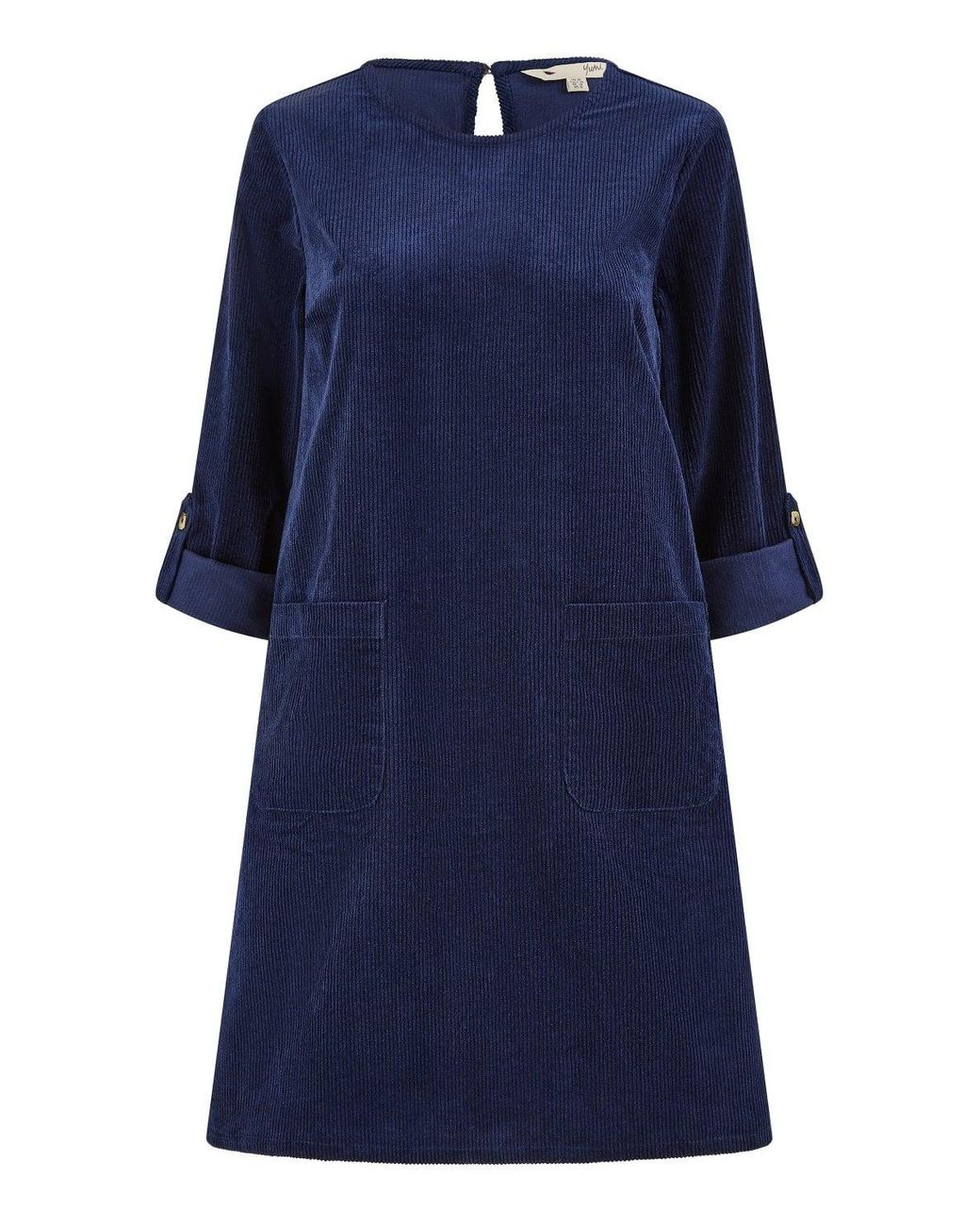 Yumi' Blue Cord Tunic Dress With Sleeves And Pockets