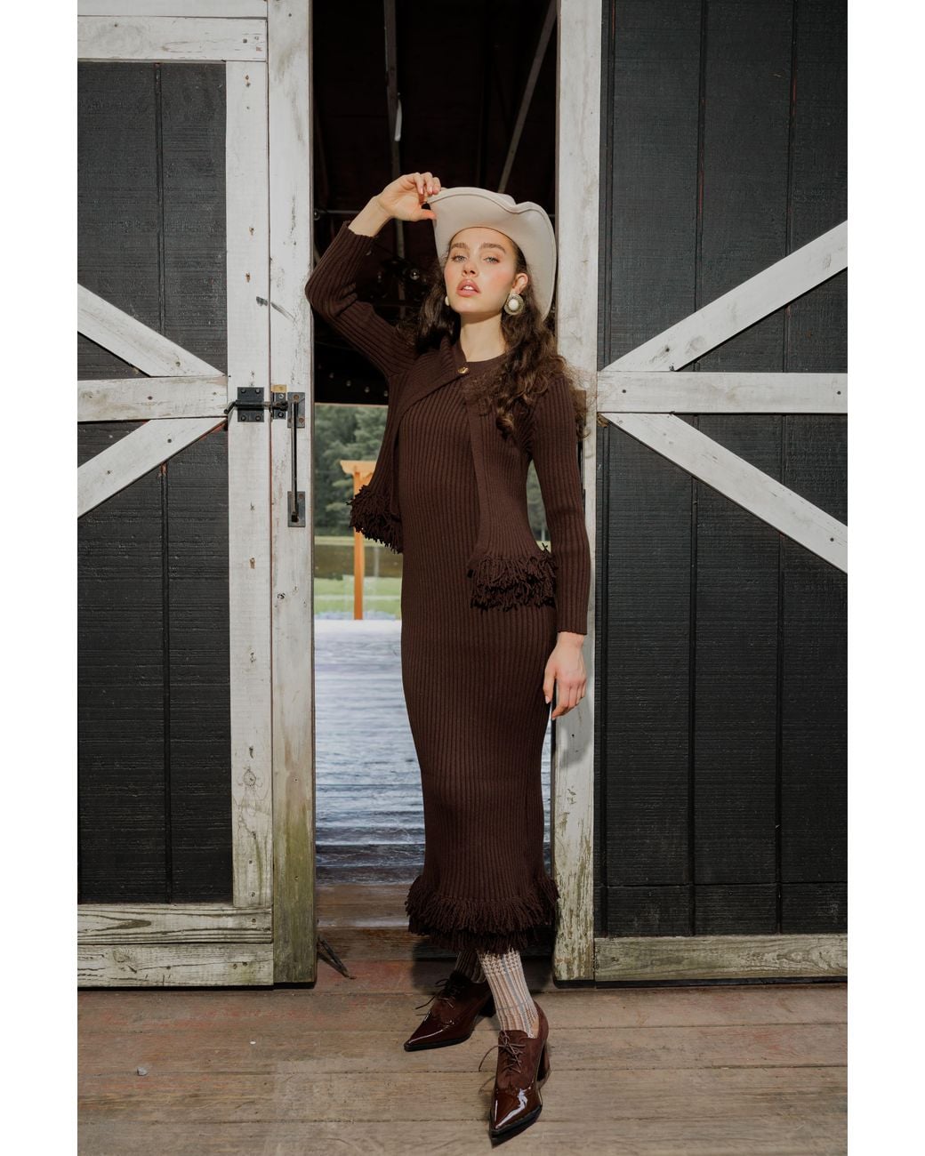 Rave on Trend Brown Fringe Dress + Cardigan