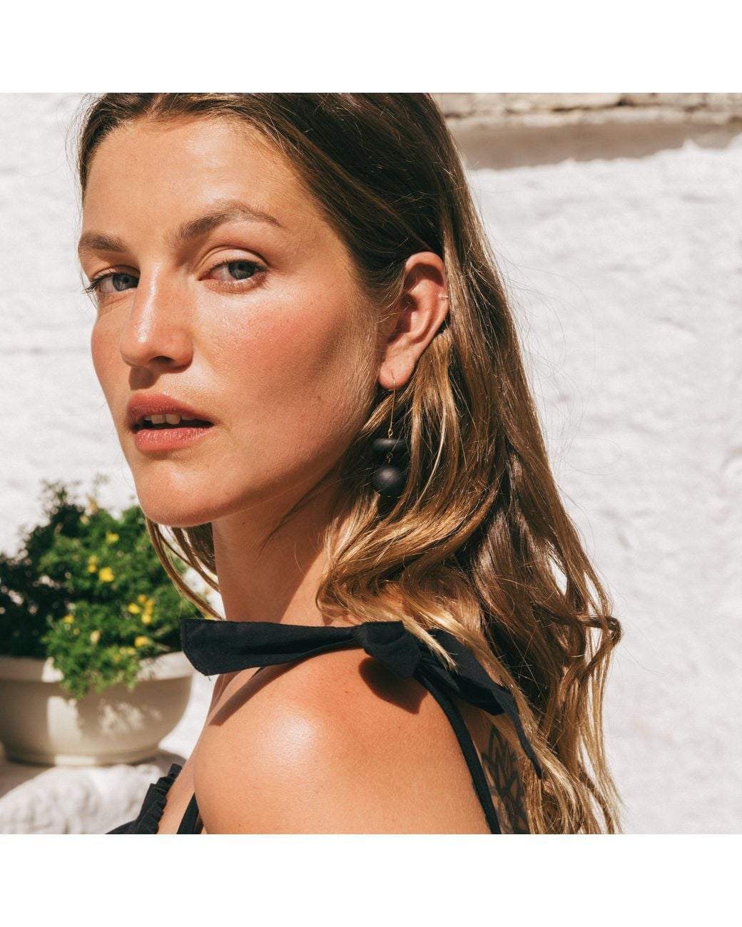 By Chavelli Black Bead Dangle Earrings