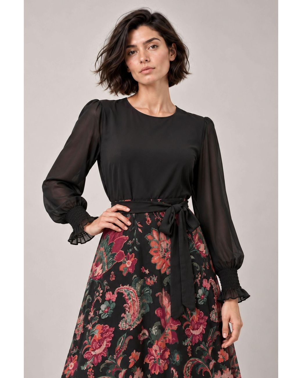 James Lakeland Black Floral Midi Dress