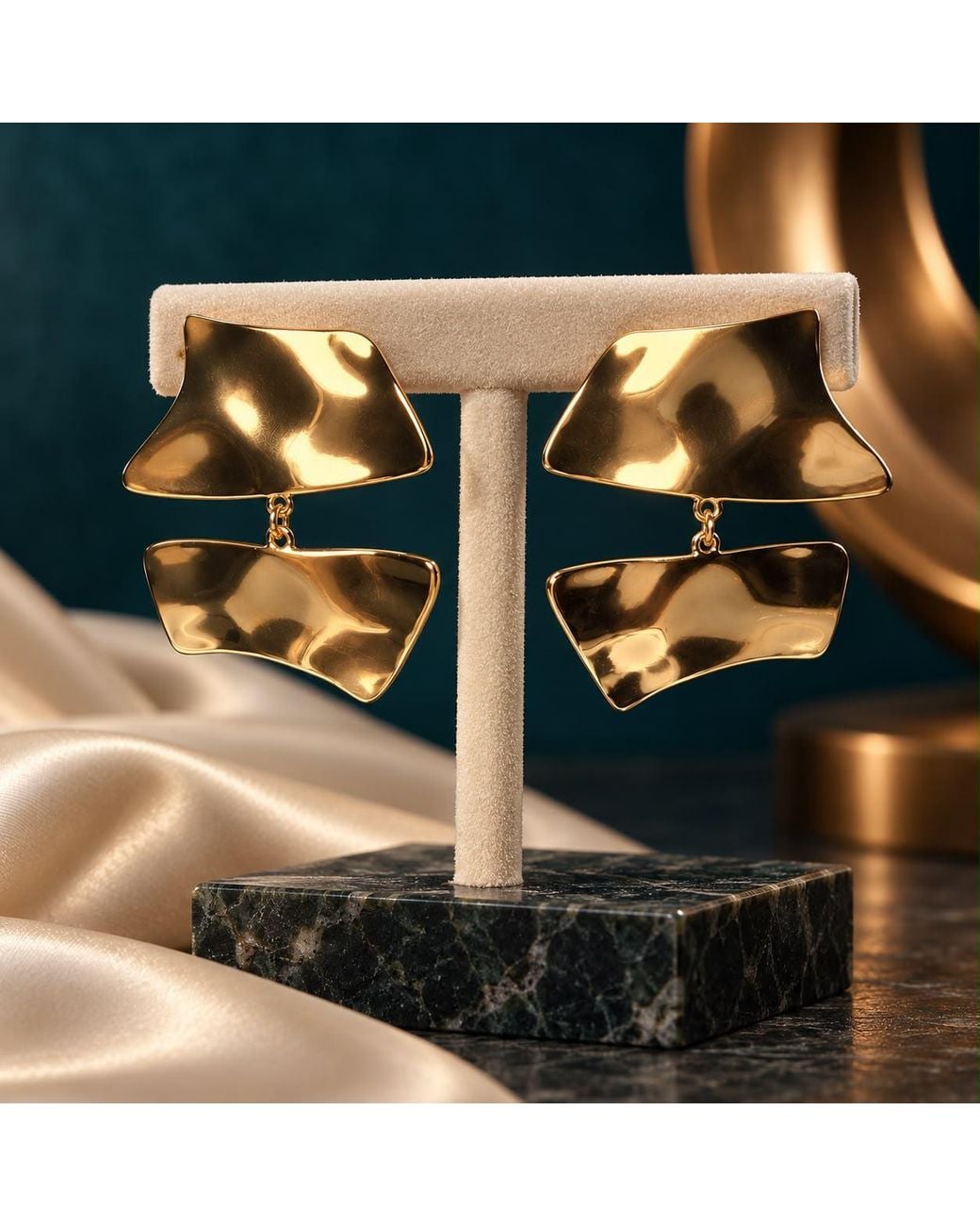 By Ozge Metallic Sculpted Wave Statement Drop Earrings