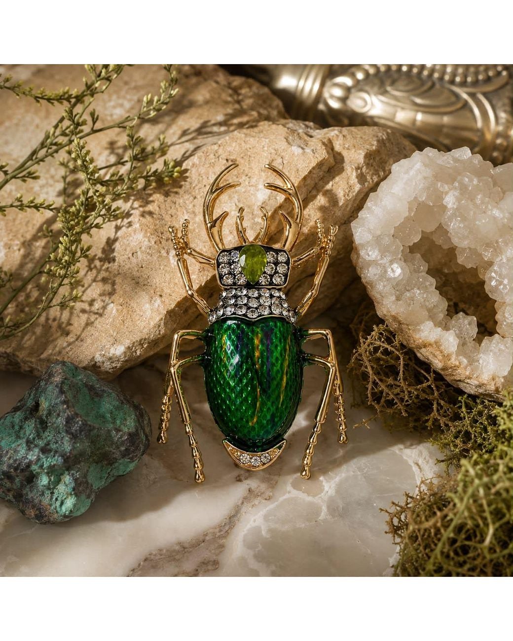 By Ozge Green Crimson Guardian Plated Brooch