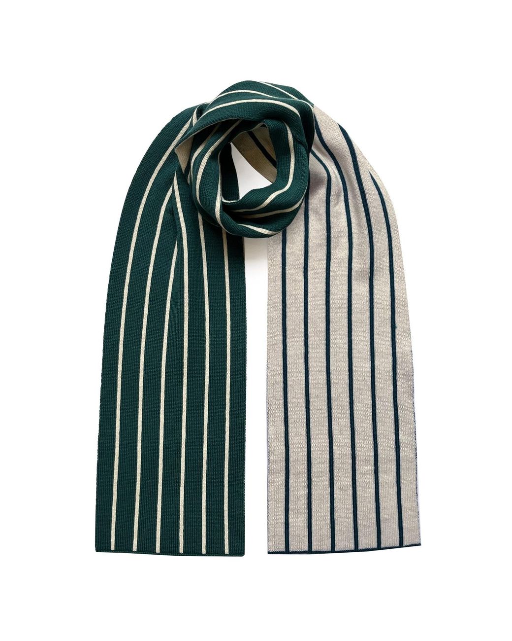 INGMARSON Green Thin Stripe Wool & Cashmere Scarf