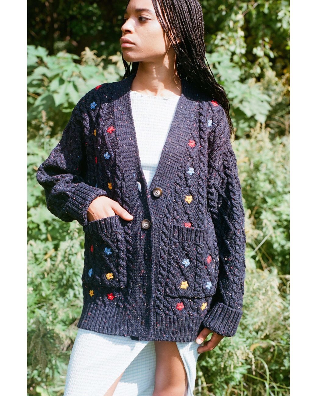 Gigi Knitwear Blue Neutrals Wild Flower Cardi