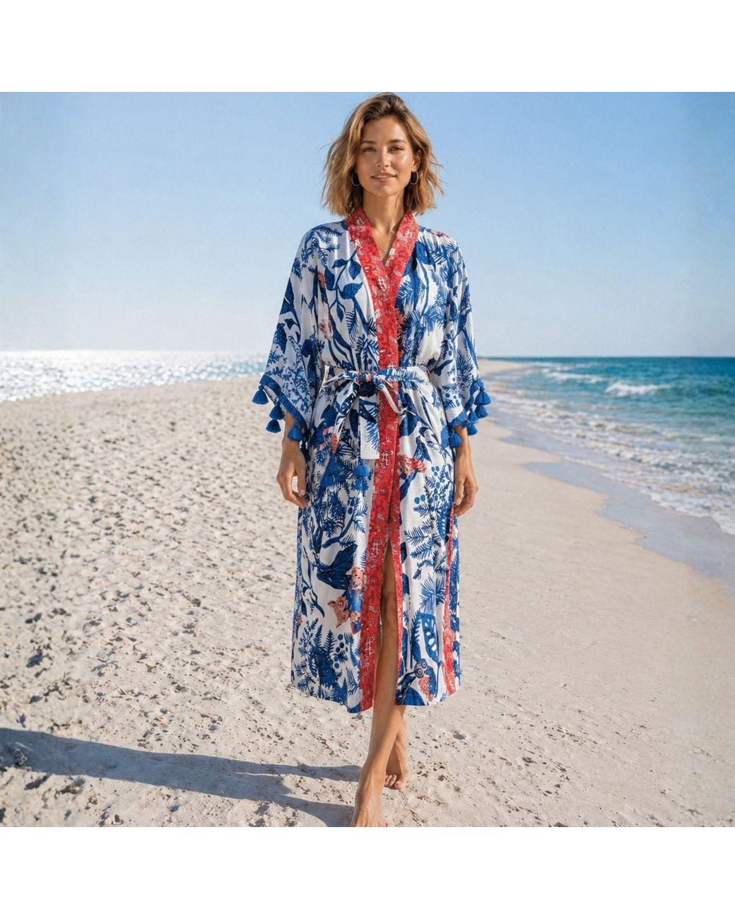 Pick Happy Blue Kimono Cotton Tassels Owl