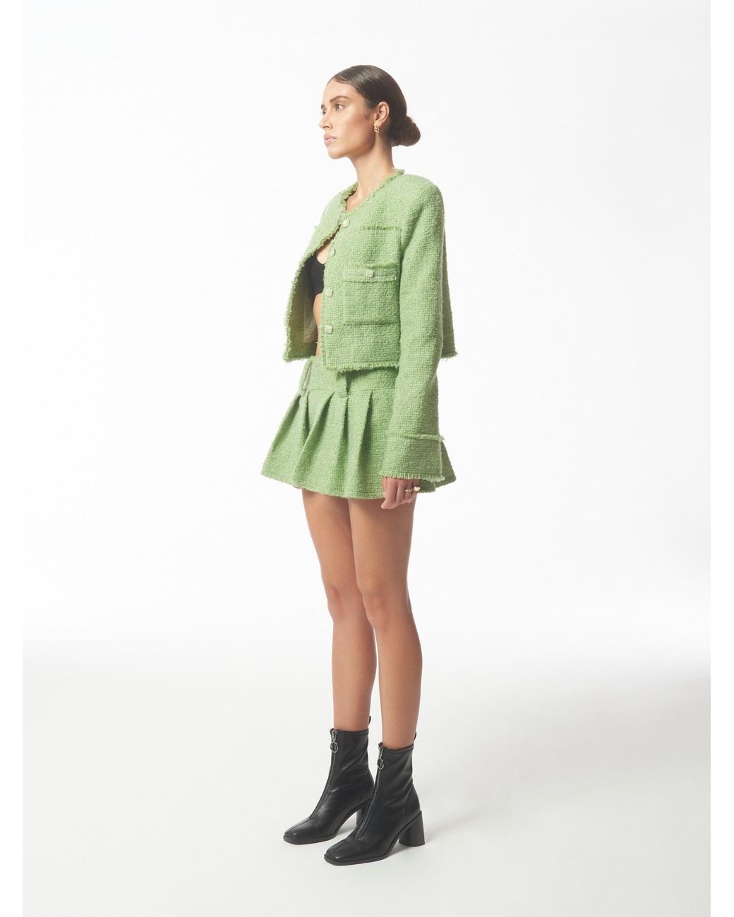 Sour Figs Green Metallic Thread Bouclé Tweed Jacket