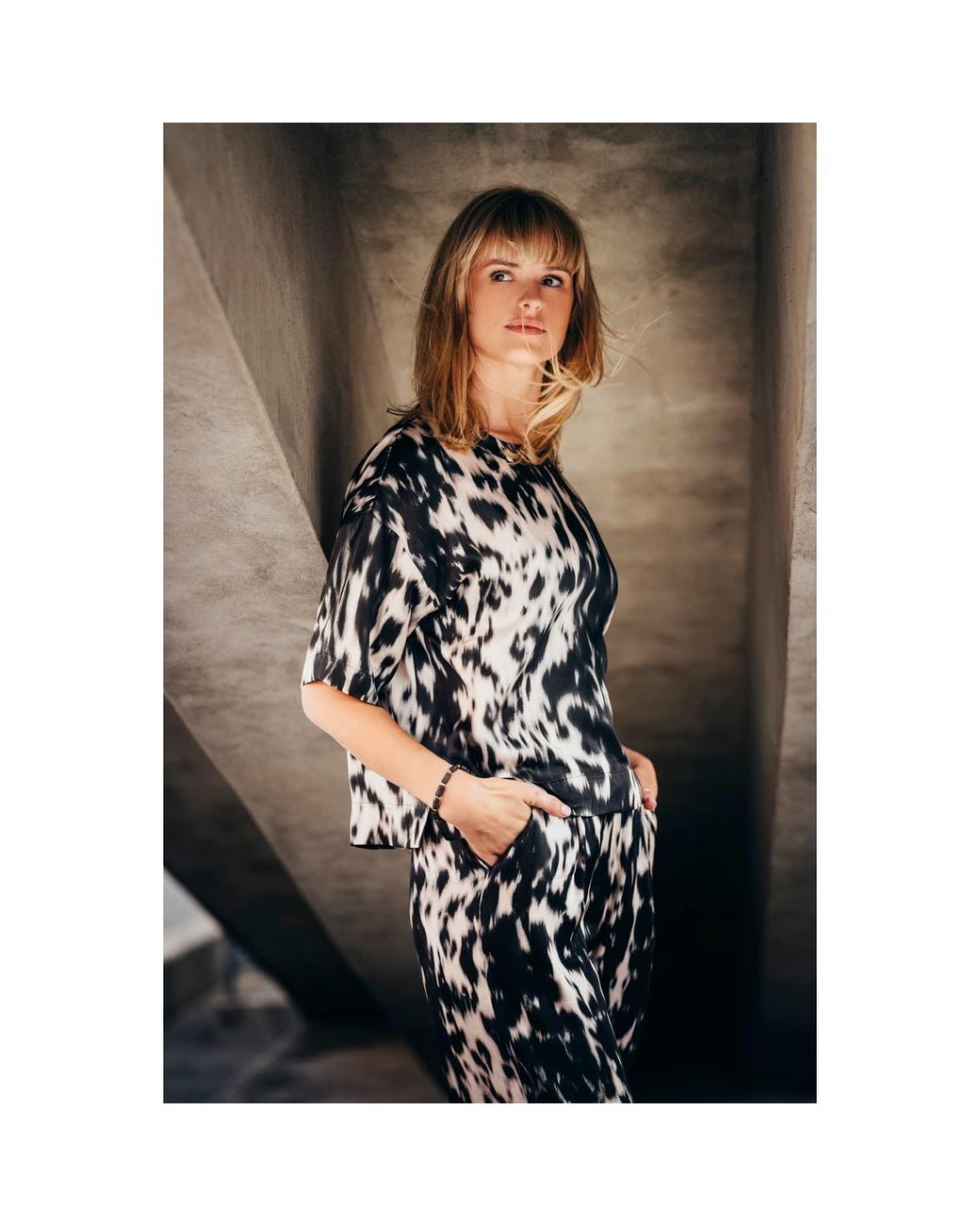 Oh!Zuza Black Neutrals Echo Viscose Satin Co-Ord Set – Print