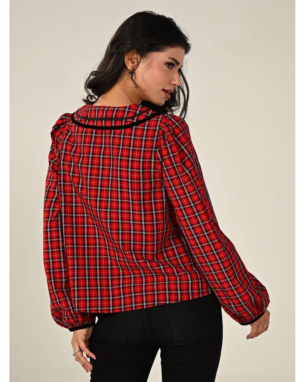 Rose & Nancy Red Sally Tartan Check Blouse