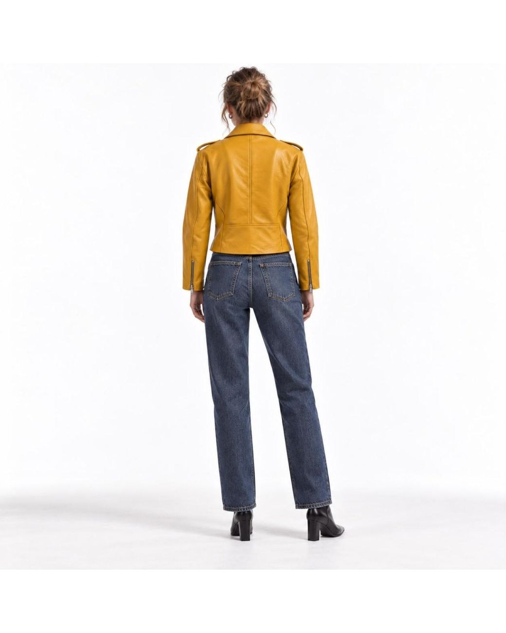 Zasta Studio Yellow Cropped Biker Leather Jacket