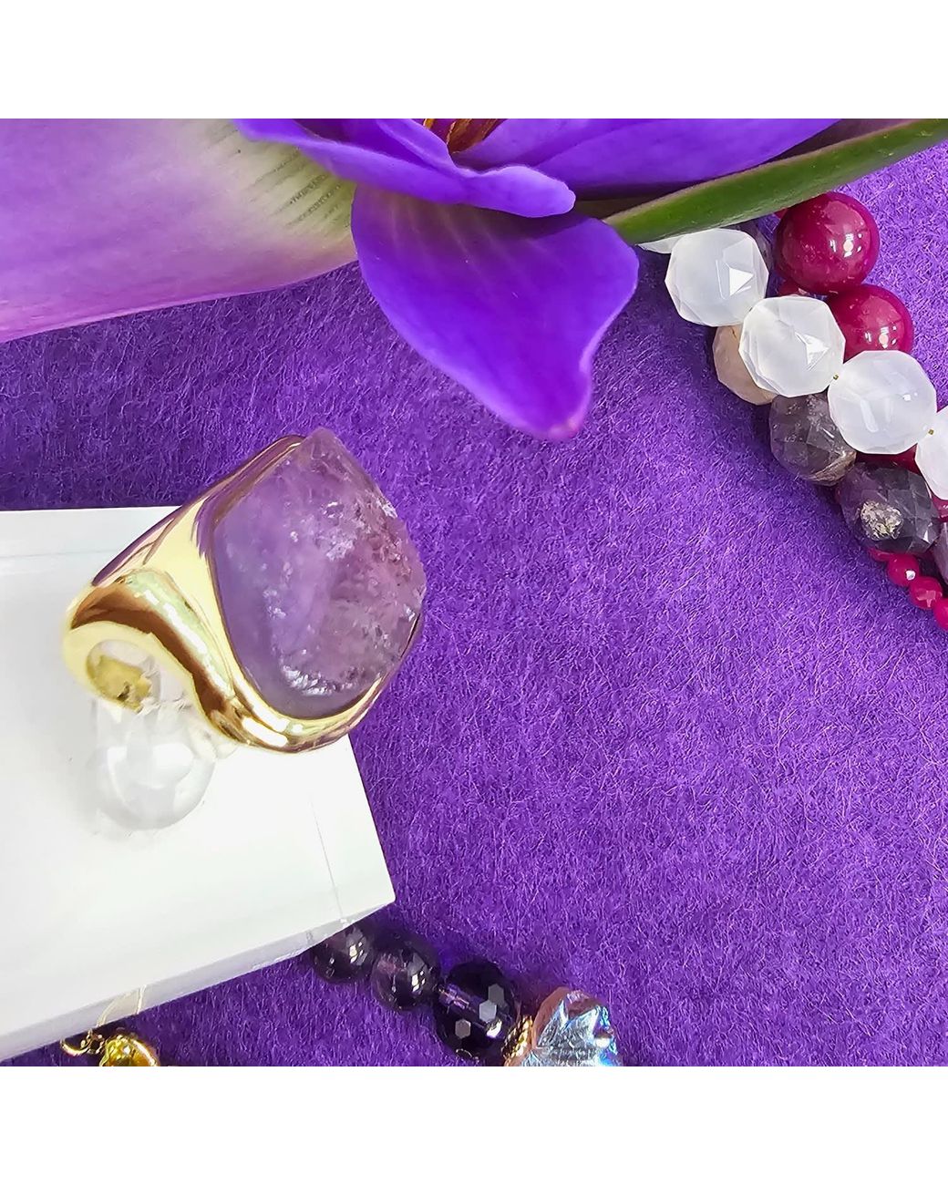 Farra Purple Unpolished Amethyst Stone Open Band Ring
