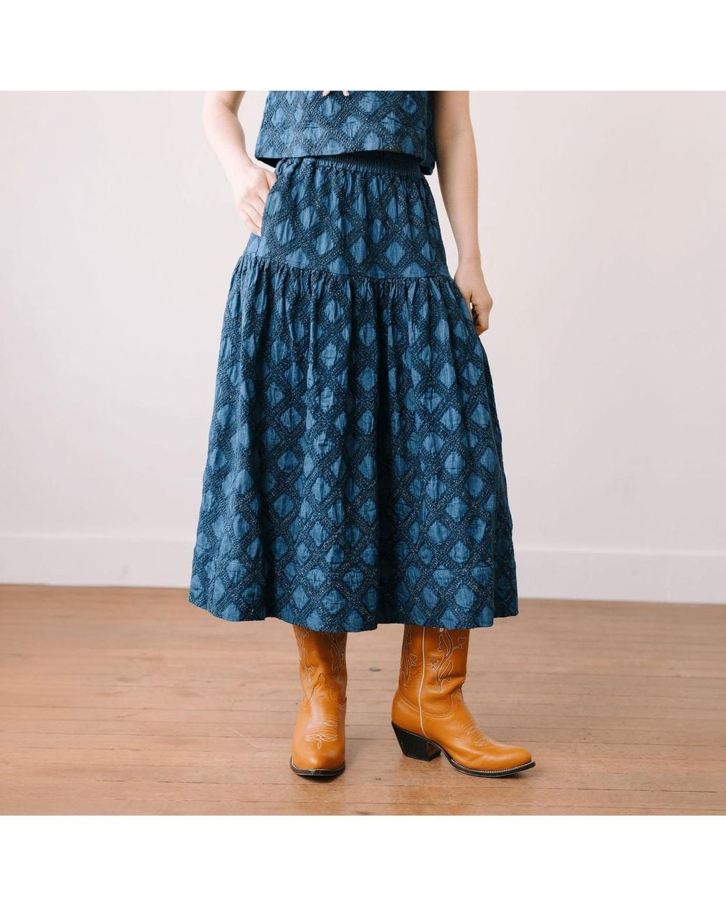 SUNSHINE TIENDA Blue Denim Eyelet Colette Skirt