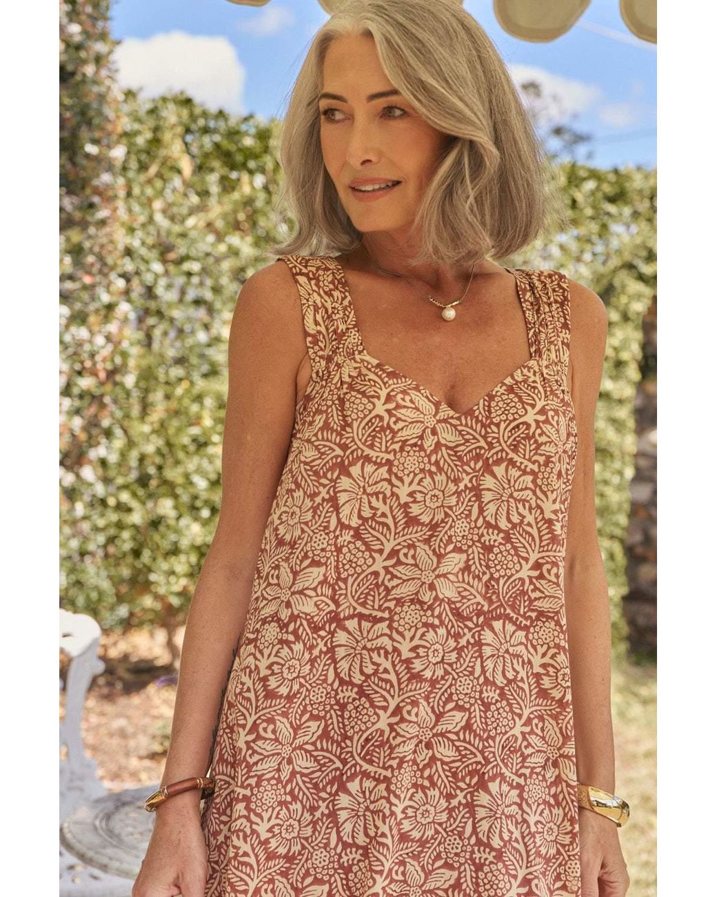 Adrift Clothing Pink Neutrals Zara Gathered Sun Dress