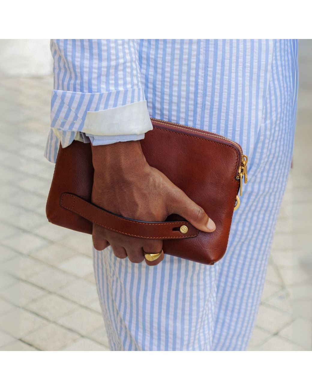 Time Resistance Brown Leather Clutch for men