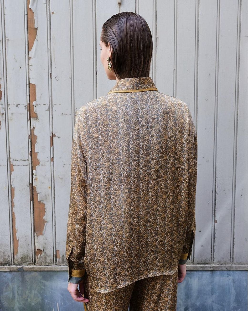 Monzlapur New York Metallic Paisley Motif Long Sleeve Shirt for men
