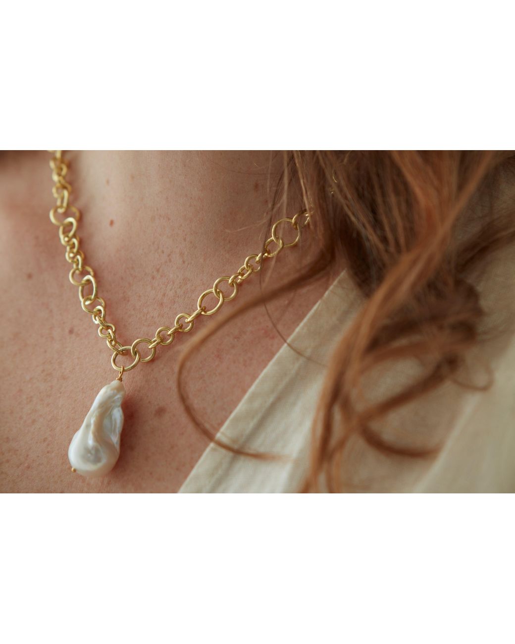 Pearls of the Orient Online Metallic Decus Large Baroque 'Fireball' Cultured Freshwater Pearl Drop On Chunky Chain