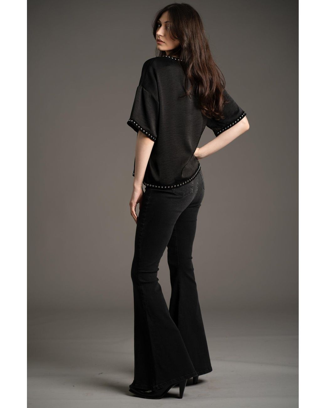 Little Lies Black Lita Studded Satin Tee