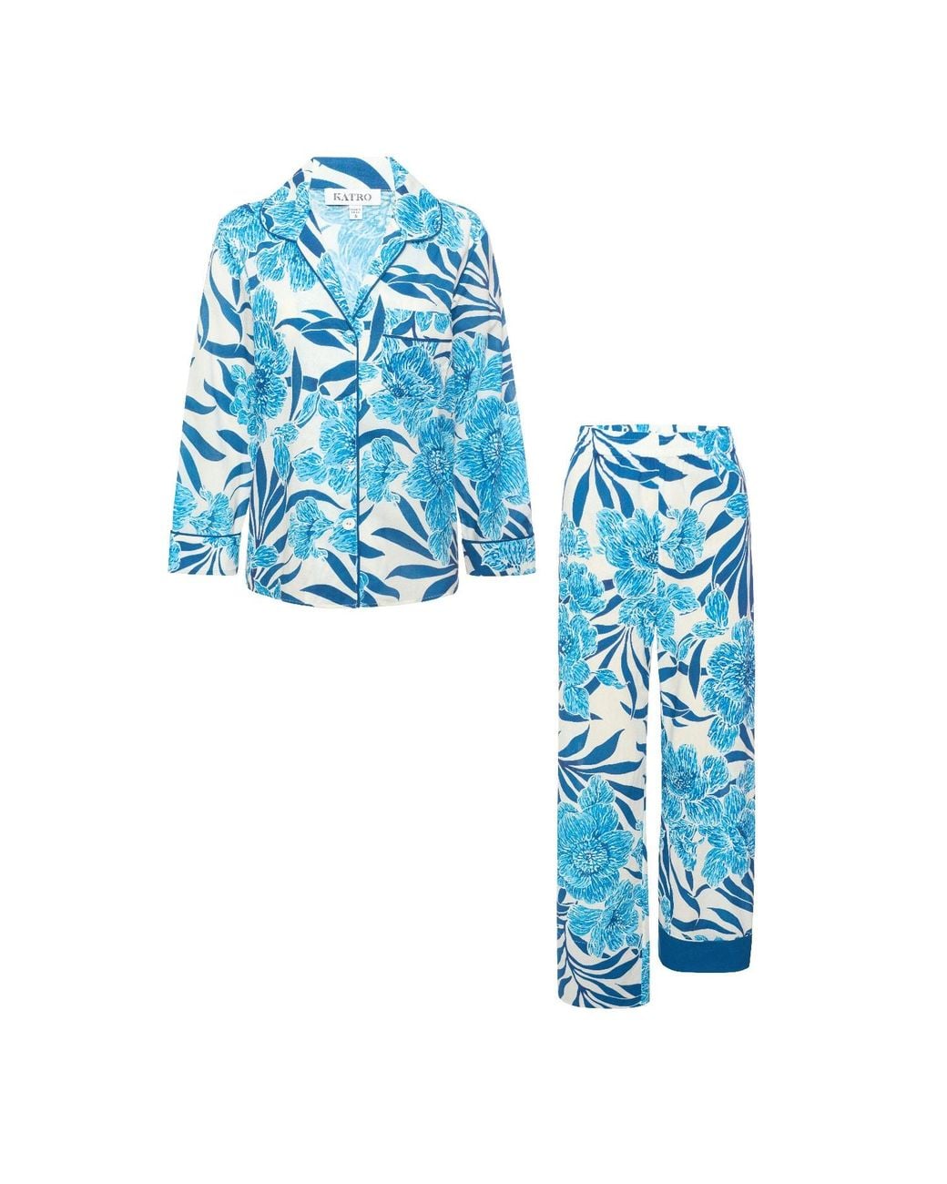 Kato Blue Broad Beach Capri Cotton Pajamas