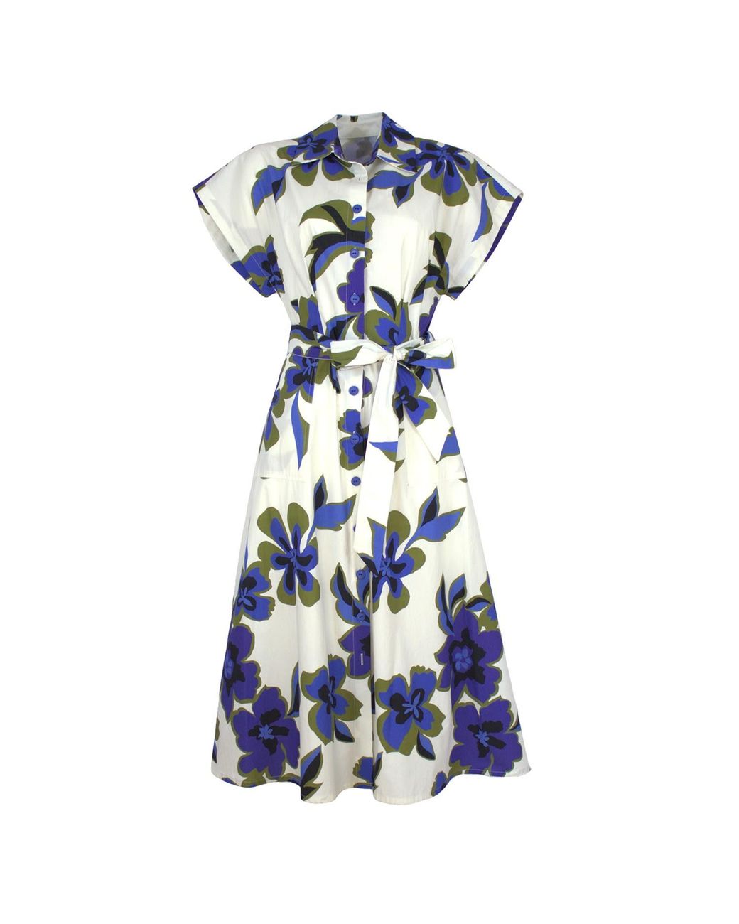 Lalipop Design Blue Floral Print Cotton Shirt Dress