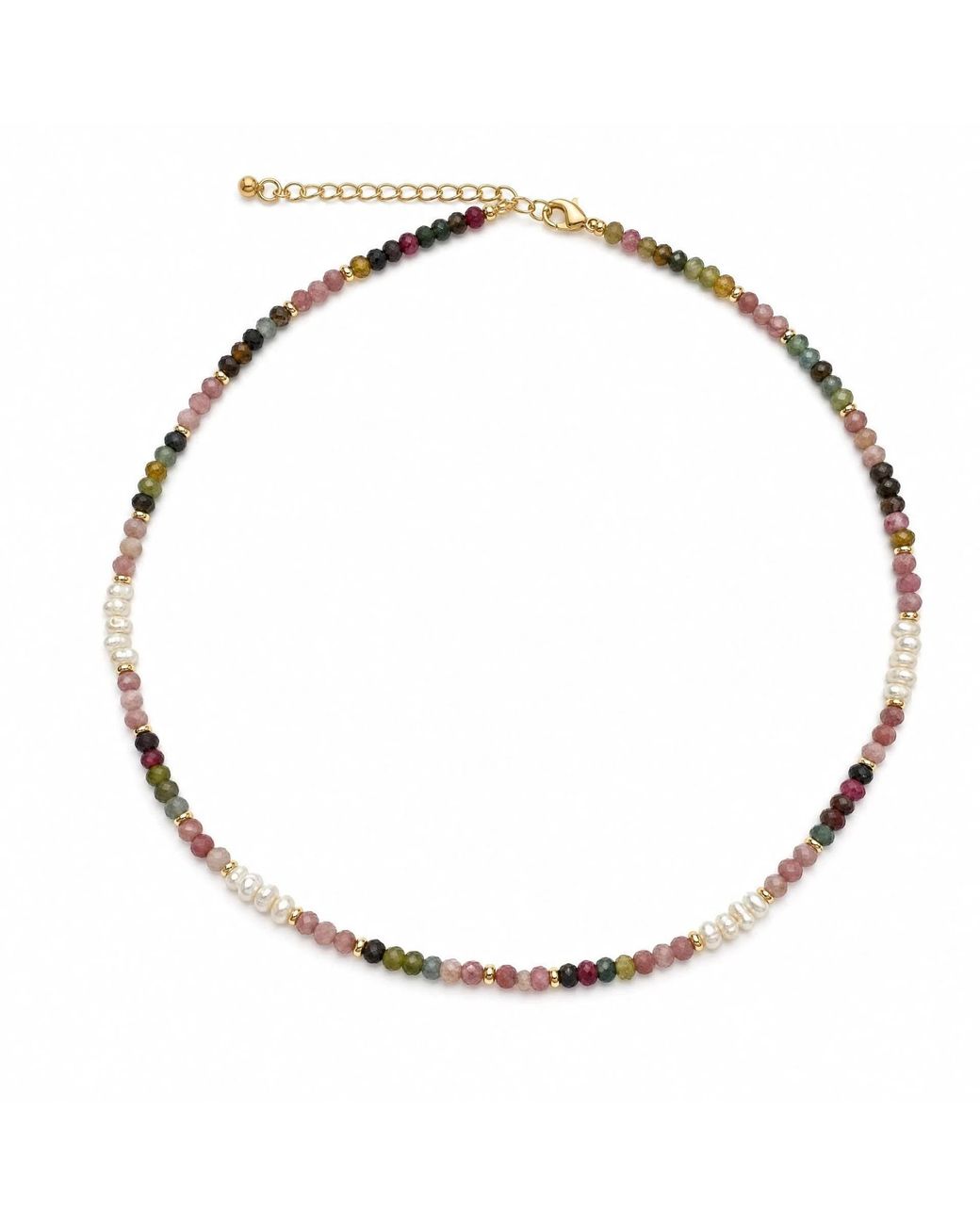 Angel Barocco Metallic Multicolour Tourmaline & Freshwater Pearl Beaded Necklace