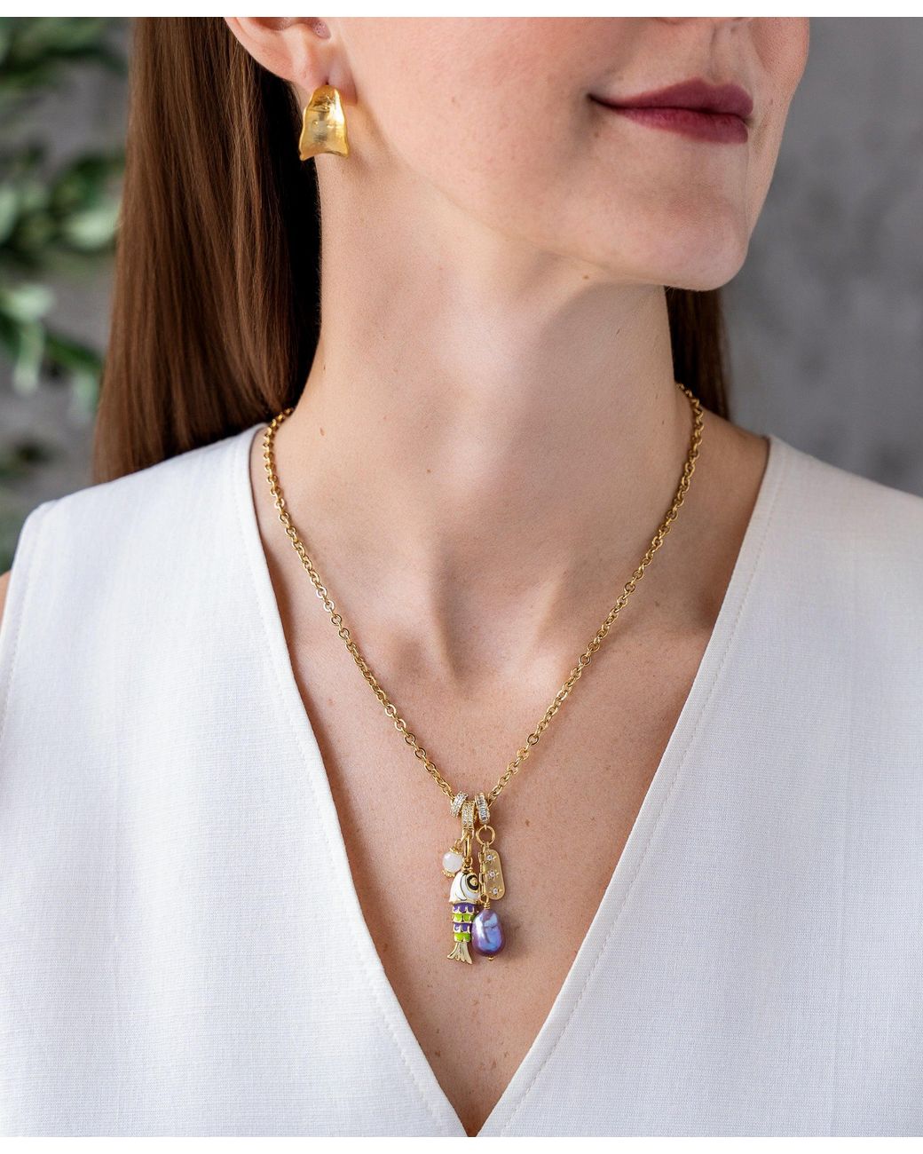 Loni Paul Jewelry Metallic Fish & Pearl Charm Necklace