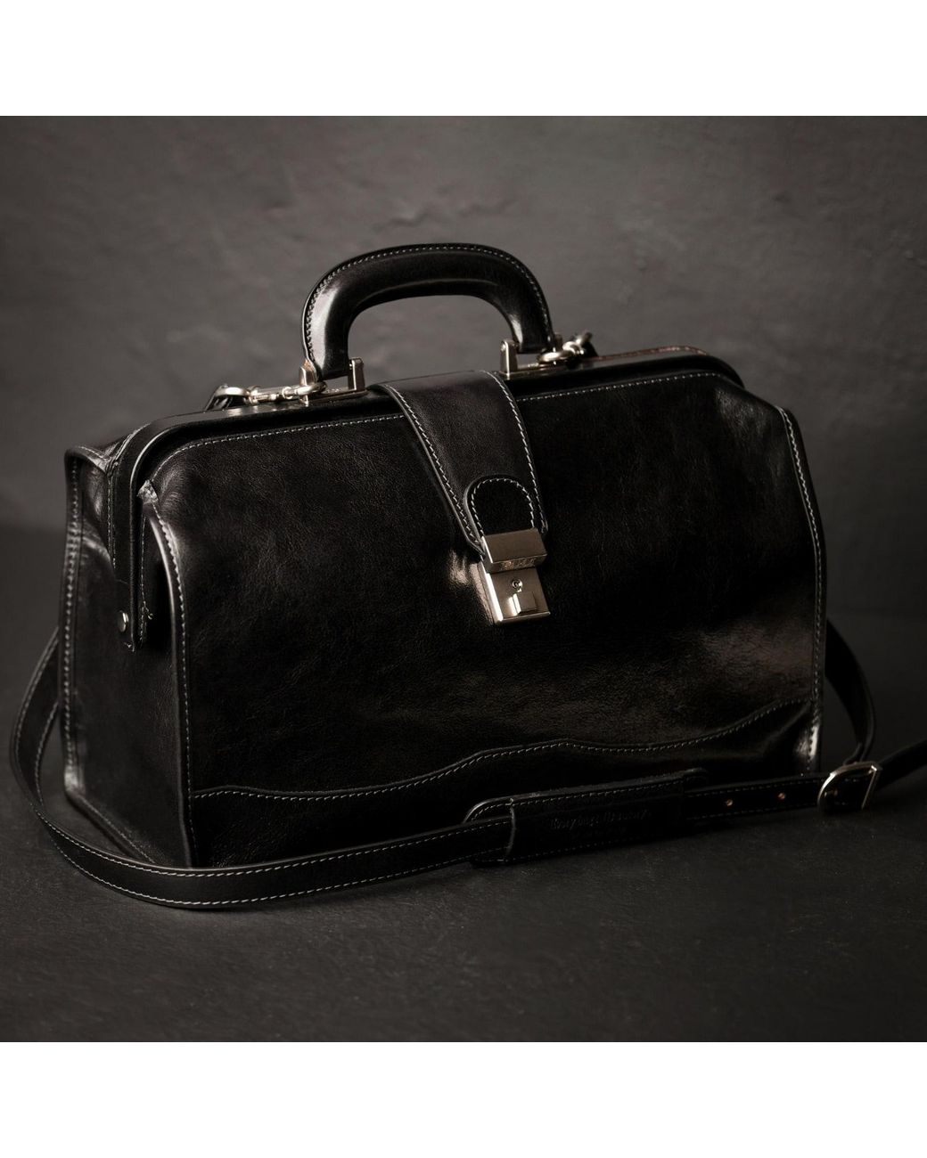 Time Resistance Black Small Leather Doctor Bag For