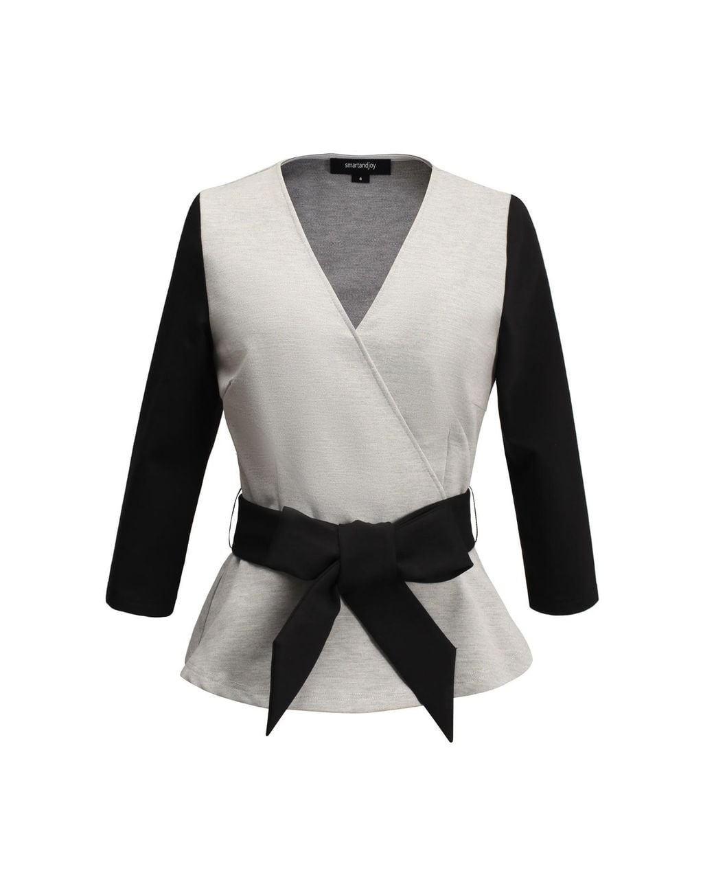 Smart and Joy Gray Peplum Top With Cross-Heart Effect & Belt