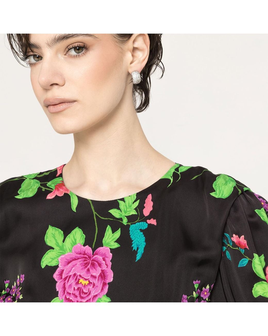 Nissa Green Puff-Sleeves Viscose Midi Dress