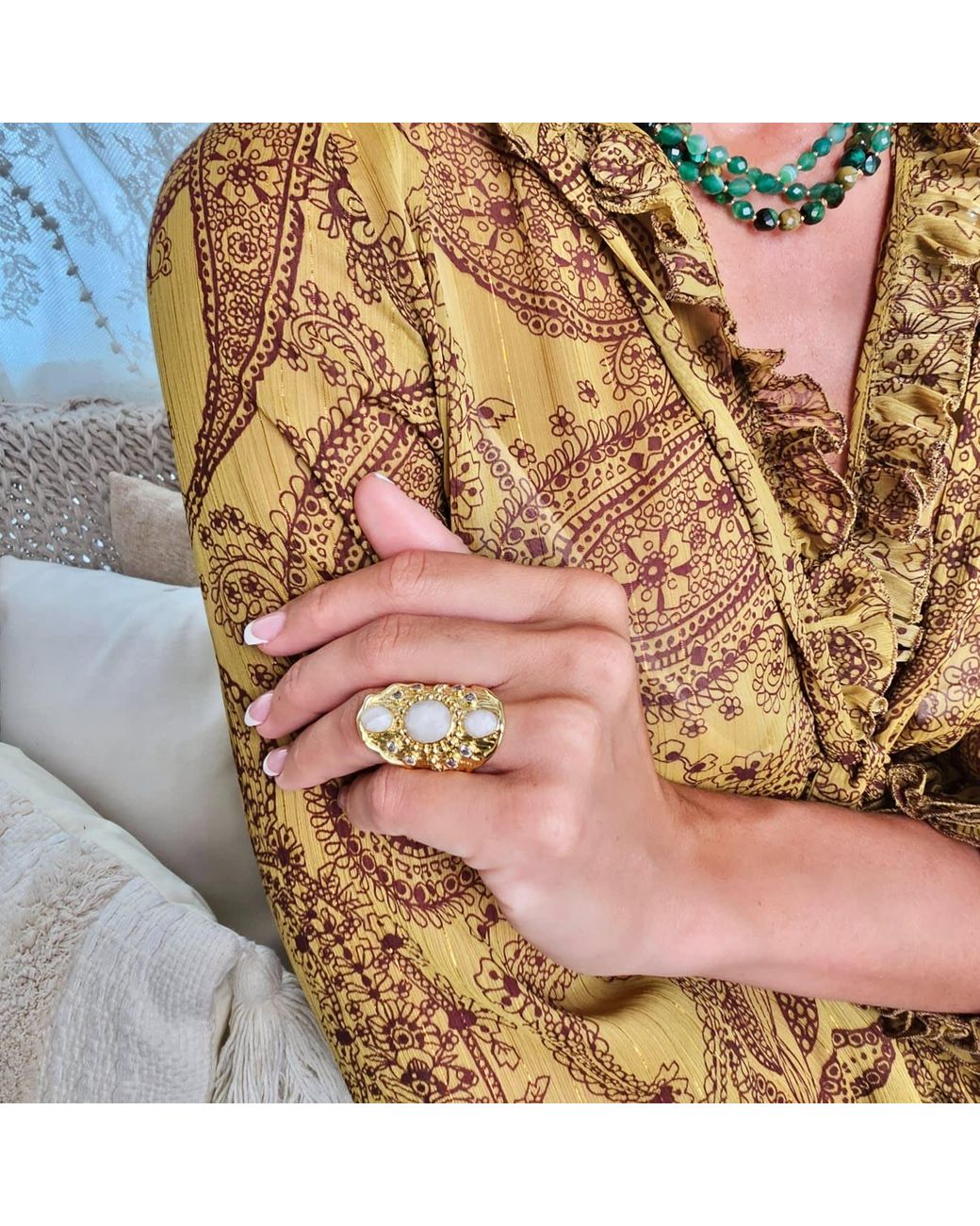 Farra Metallic Moonstone Statement Ring