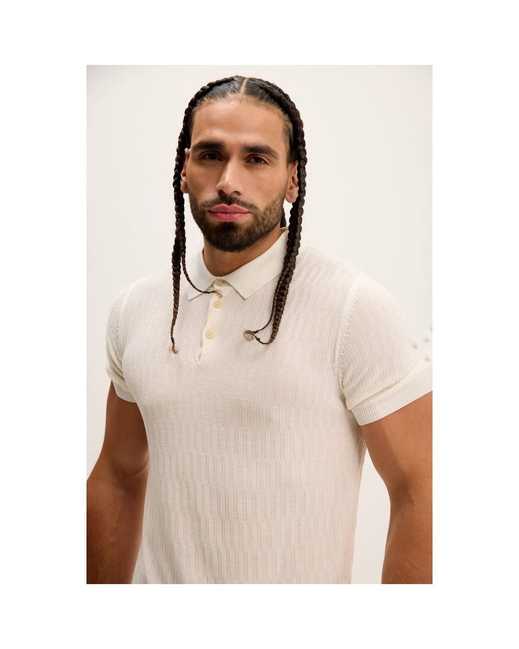 Ron Tomson Natural Short Sleeve Textured Polo Shirt for men