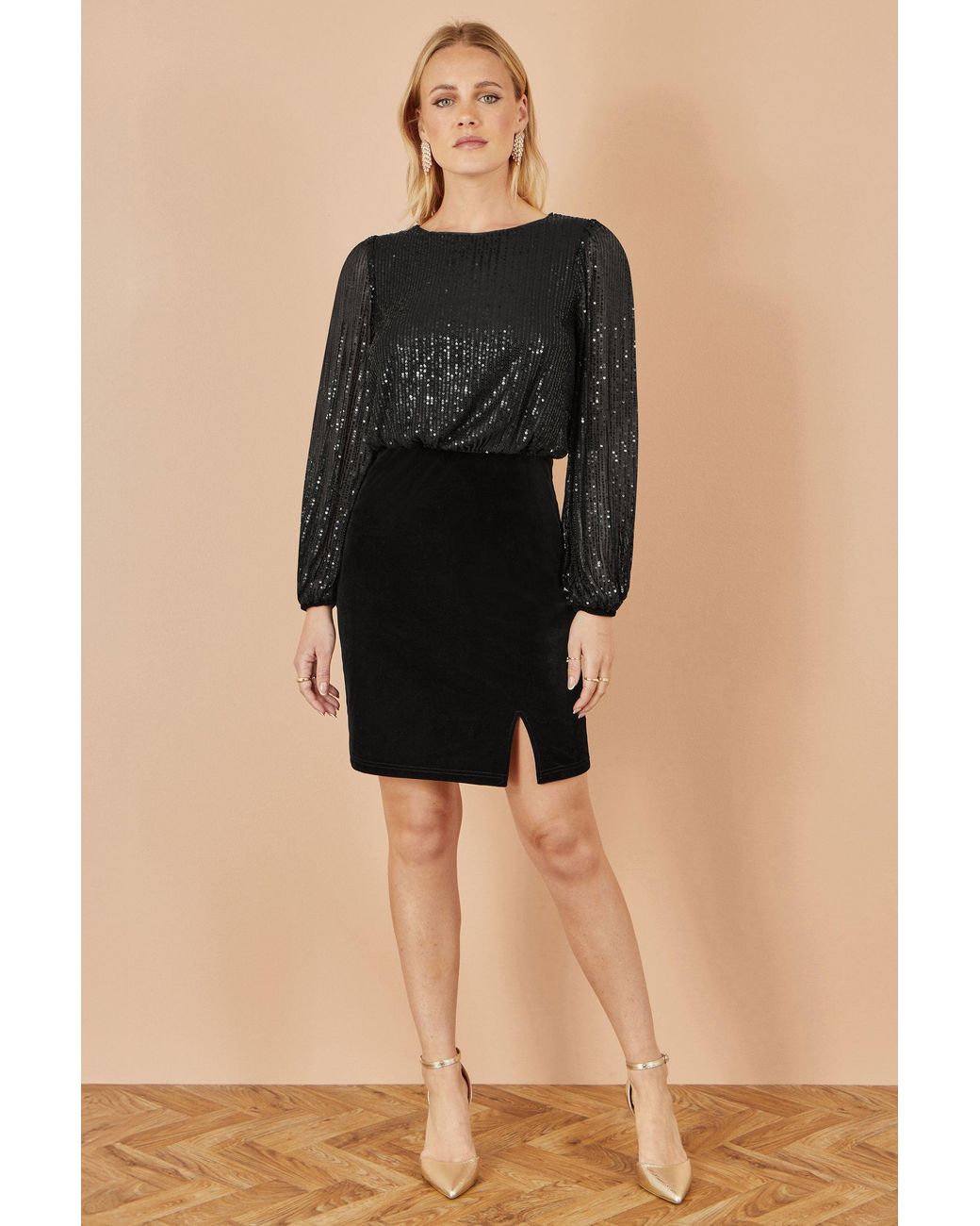Yumi' Black Sequin And Velvet Mini Dress