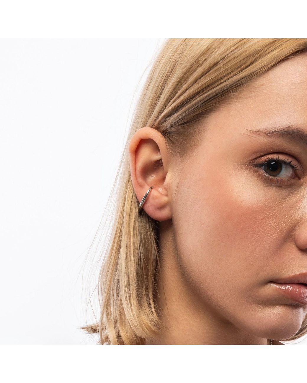 Spero London Metallic Fine Diamond Sterling Ear Suspension Semi-Hoop Earrings