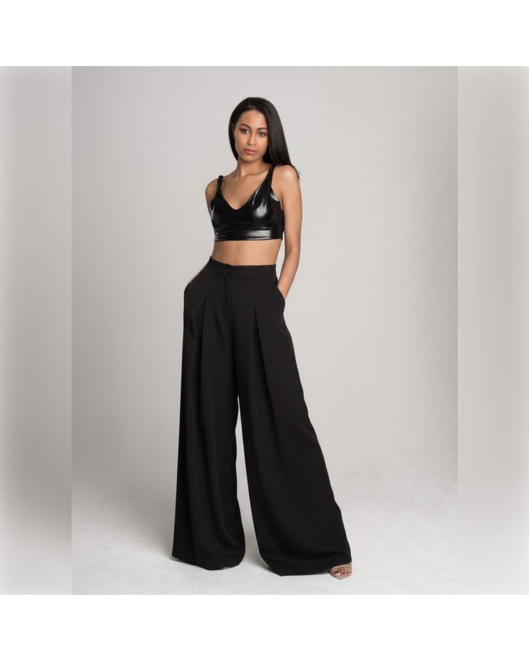 Imaatu Black Sande High-Waisted Linen-Blend Wide-Leg Pants