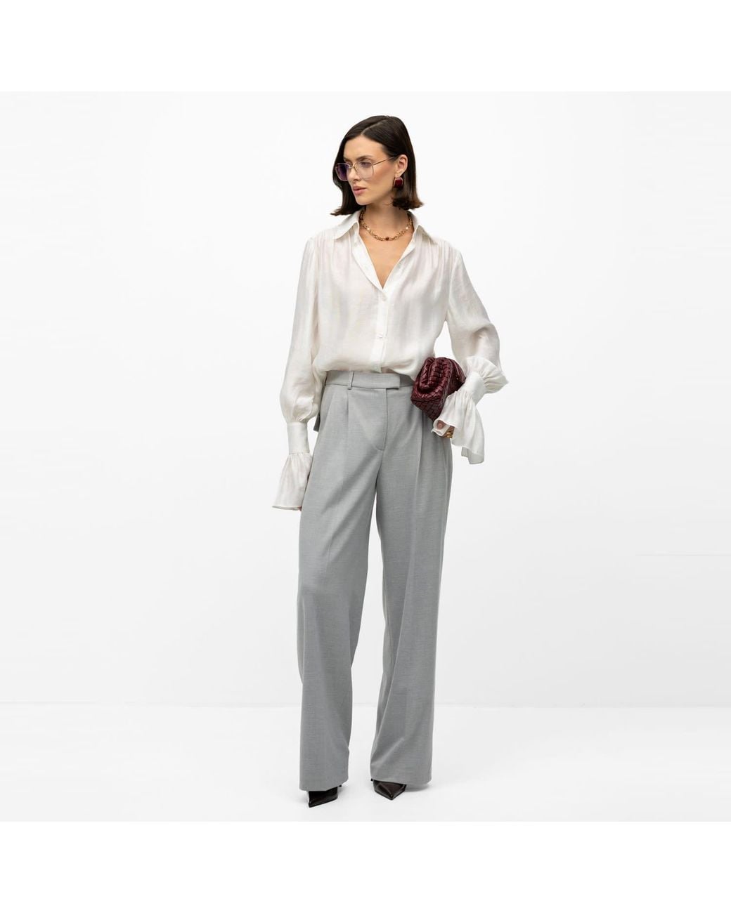 Mandragora White Crinkled Shirt With Decorative Cuffs Carmen Ecru
