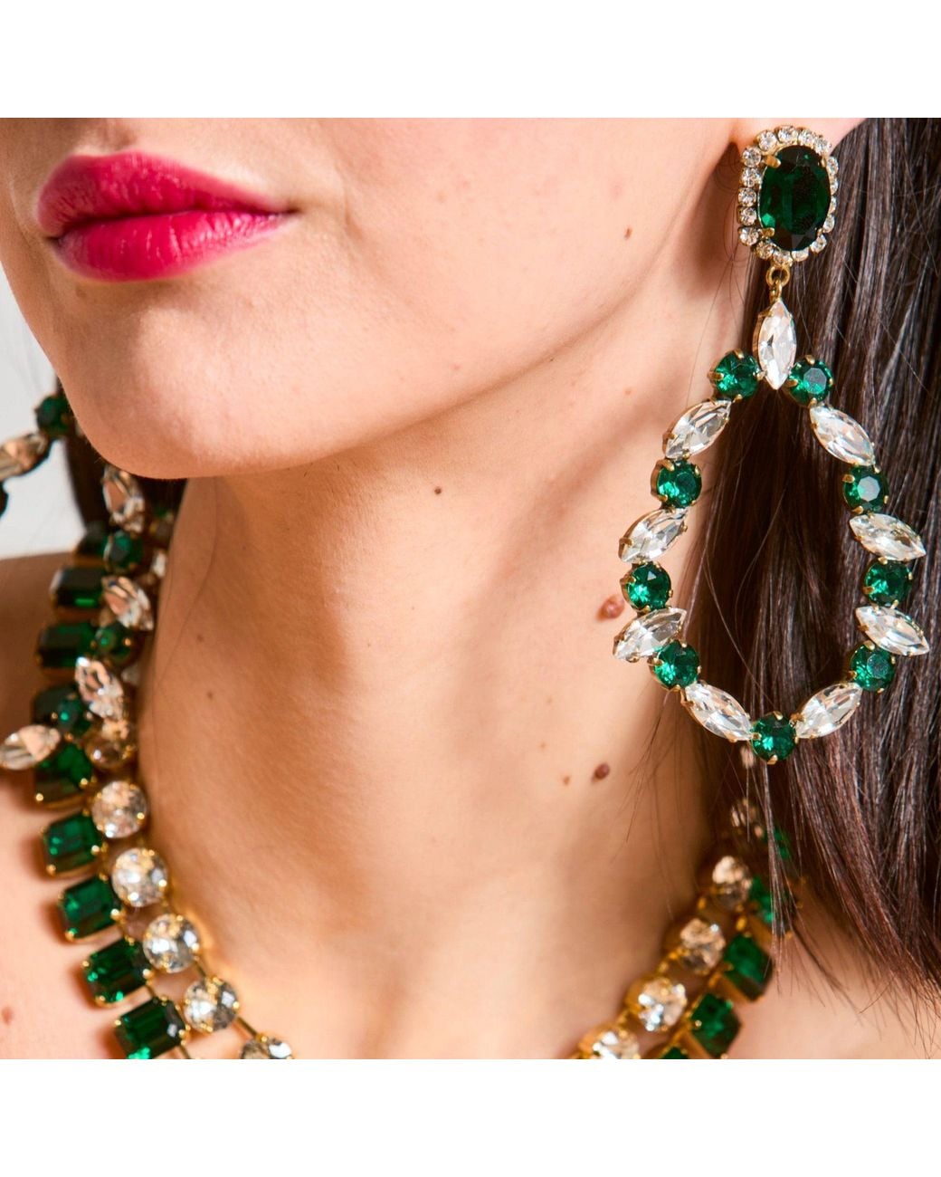 Laura Gray Metallic Emerald Crystal Chandelier Earrings