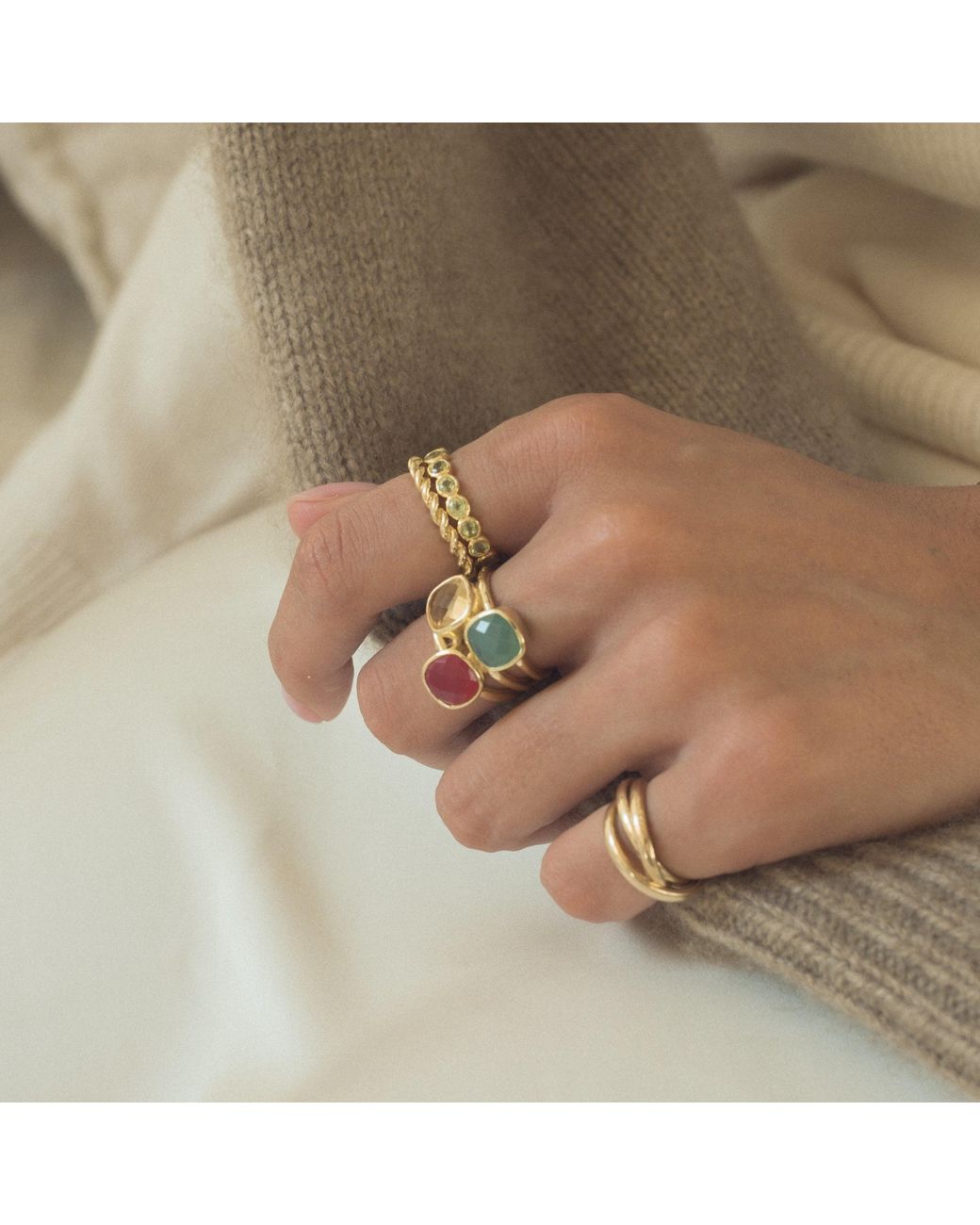 Auree Jewellery Metallic Brooklyn Triple Gemstone Vermeil Ring