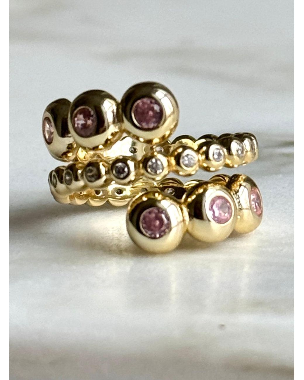 Laura Gray Metallic Gilt Sterling Bezel Crystal Ring
