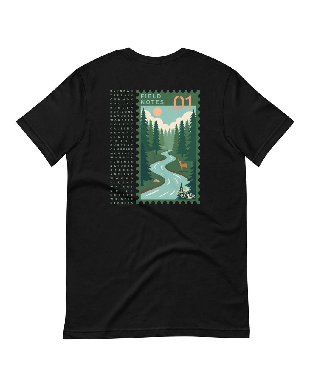 Anchor and Crew Black Field Notes Postmark Organic Cotton T-Shirt