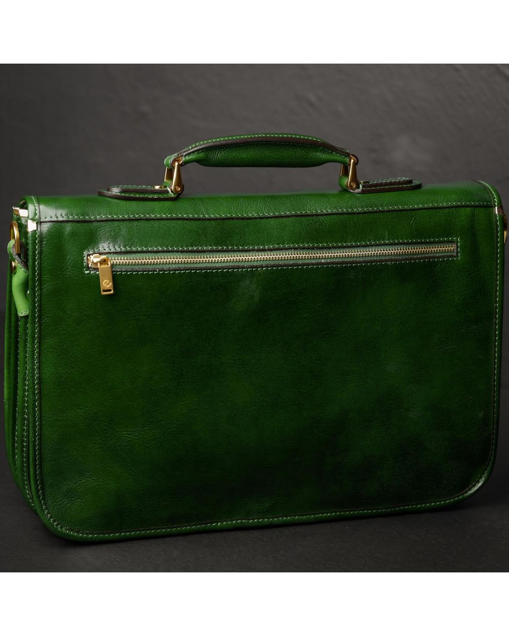 Time Resistance Green Leather Briefcase Laptop Bag for men