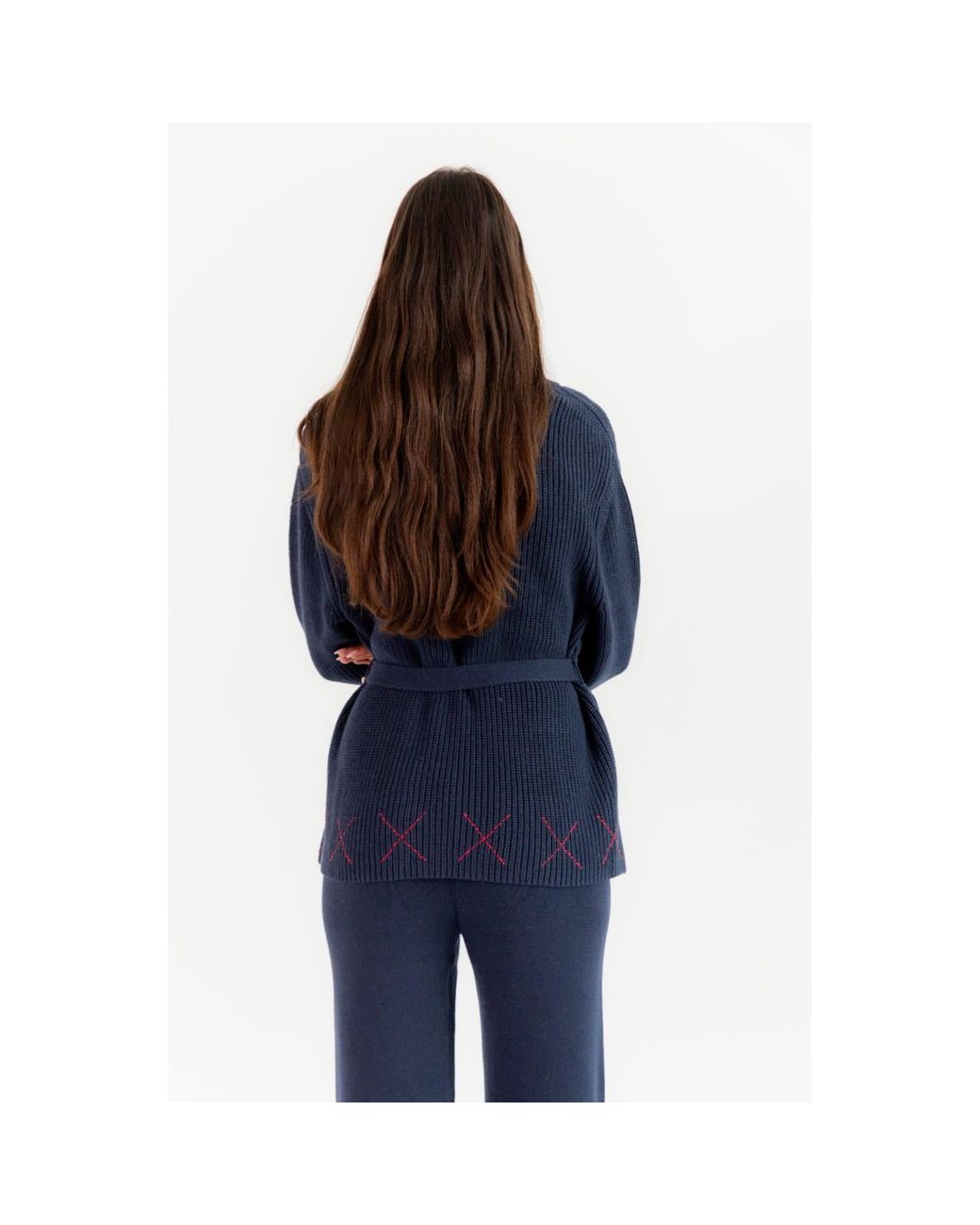 Ren Cordeza Blue Hand Embroidered Knit Cardigan