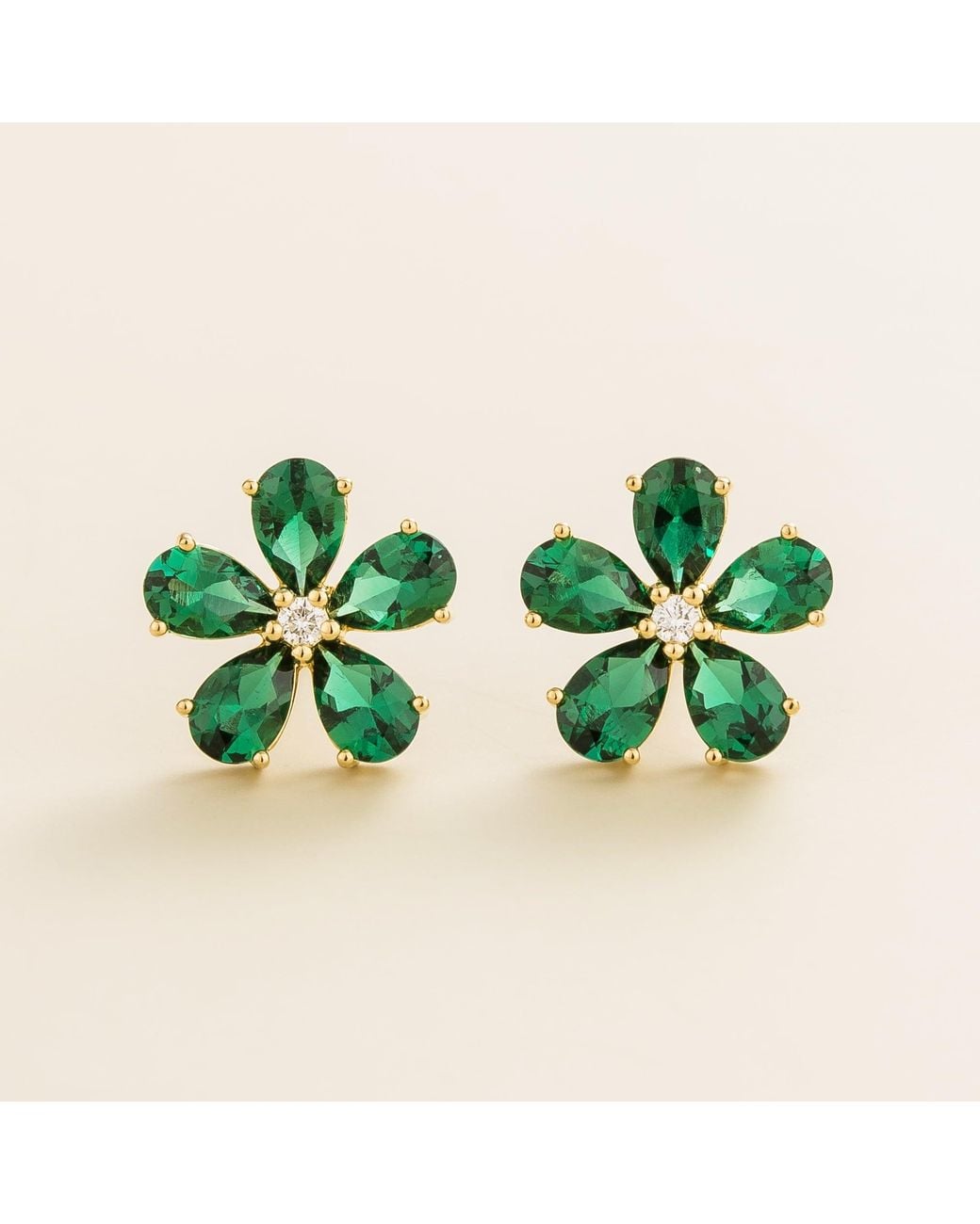 Juvetti Green Florea Earrings In Emerald & Diamonds