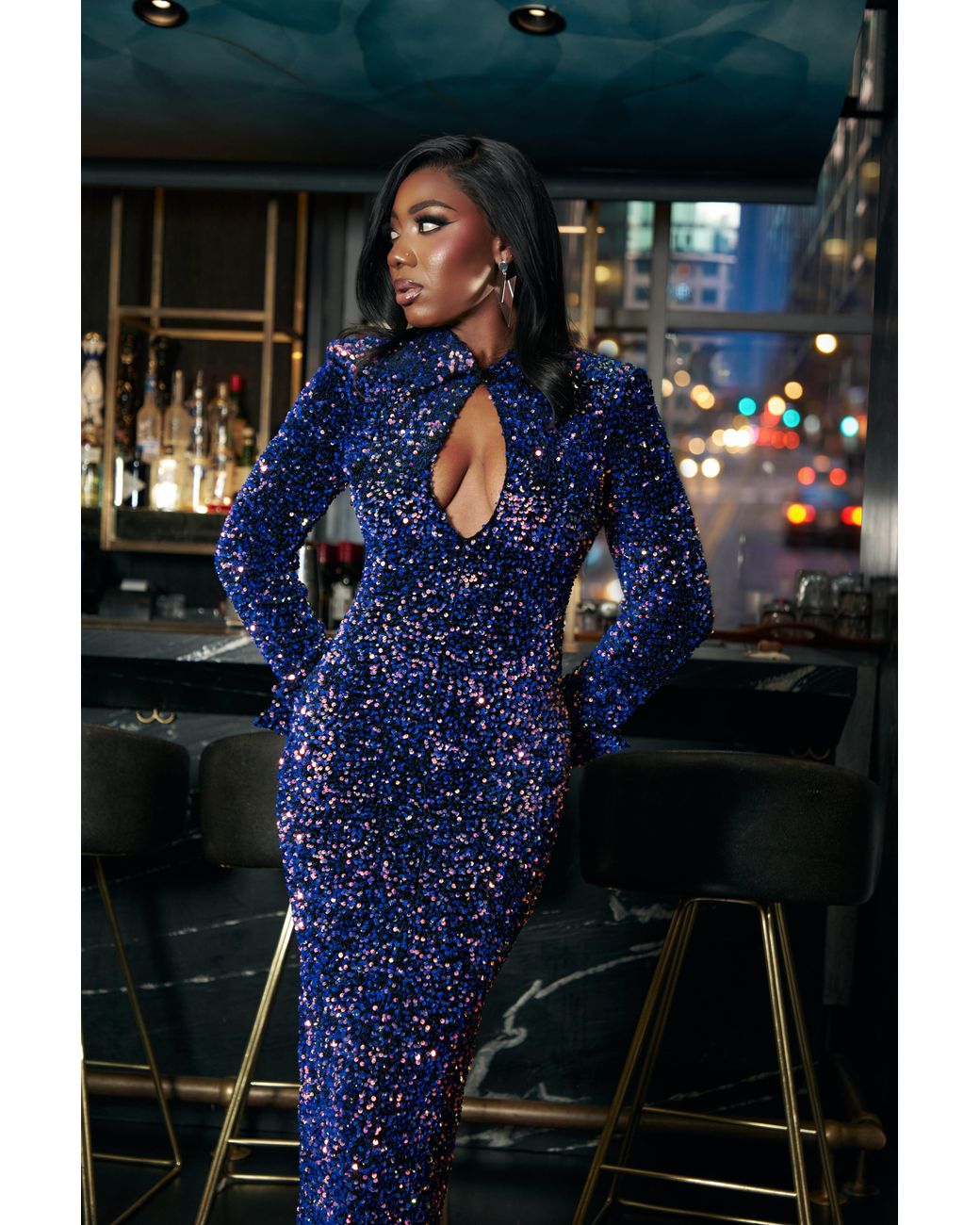 Ofuure Blue Kali Keyhole Sequin Maxi Dress